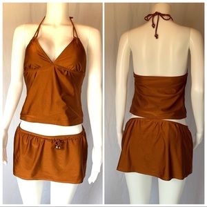 Isaac Mizrahi tankini set halter skirt copper bead